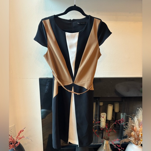 Zara Brown and Black Work Dress, Size L - Picture 1 of 3